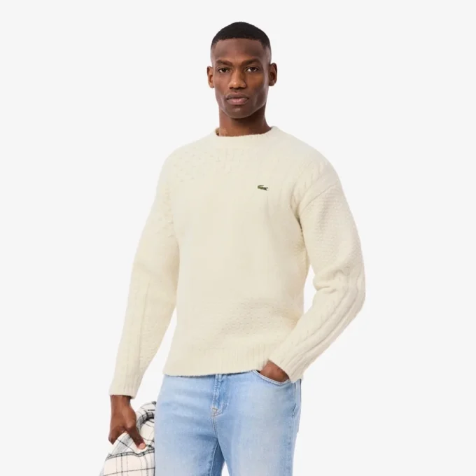 Herren-Pullover aus Wolle mit Patchwork-Effekt in lockerer Passform