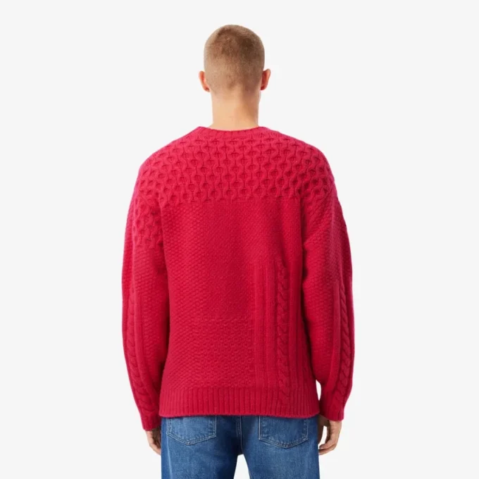 Herren-Pullover aus Wolle mit Patchwork-Effekt in lockerer Passform