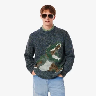 Herren-Strickpullover mit Intarsien-Krokodil