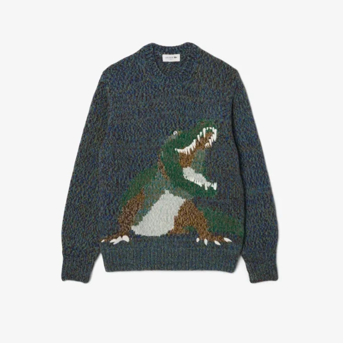 Herren-Strickpullover mit Intarsien-Krokodil