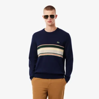 Herren-Strickpullover mit Streifen, hergestellt in Frankreich