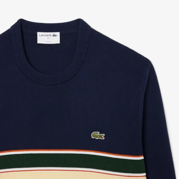 Herren-Strickpullover mit Streifen, hergestellt in Frankreich