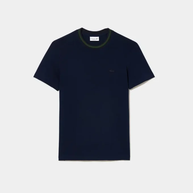 Herren-T-Shirt aus Stretch-Piqué mit gestreiftem Kragen