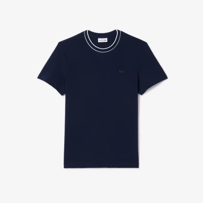 Herren-T-Shirt aus Stretch-Piqué mit gestreiftem Kragen