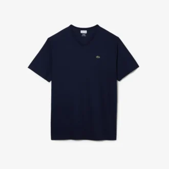 Herren-T-Shirt mit geripptem V-Ausschnitt in langer Passform