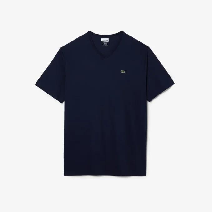 Herren-T-Shirt mit geripptem V-Ausschnitt in langer Passform