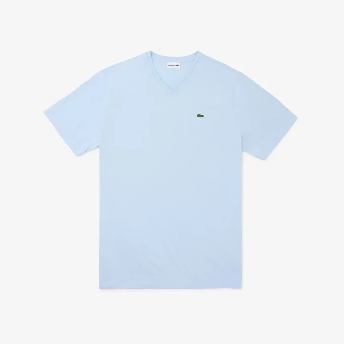 Herren-T-Shirt mit geripptem V-Ausschnitt in langer Passform