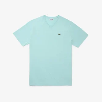 Herren-T-Shirt mit geripptem V-Ausschnitt in langer Passform