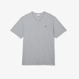 Herren-T-Shirt mit geripptem V-Ausschnitt in langer Passform