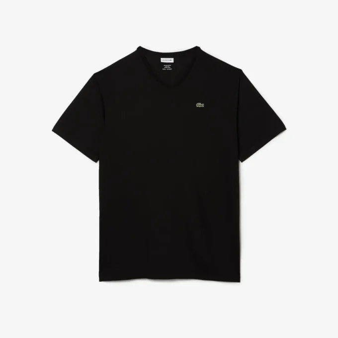 Herren-T-Shirt mit geripptem V-Ausschnitt in langer Passform