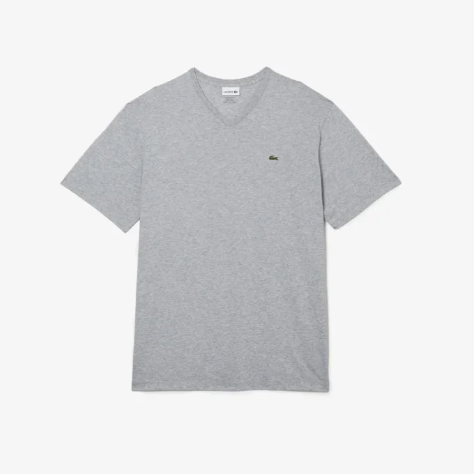 Herren-T-Shirt mit geripptem V-Ausschnitt in langer Passform