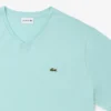 Herren-T-Shirt mit geripptem V-Ausschnitt in langer Passform