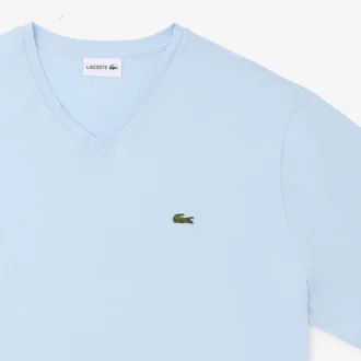 Herren-T-Shirt mit geripptem V-Ausschnitt in langer Passform