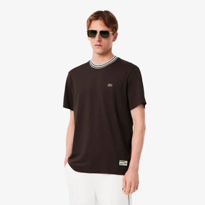 Herren-T-Shirt mit Streifen am Kragen, hergestellt in Frankreich