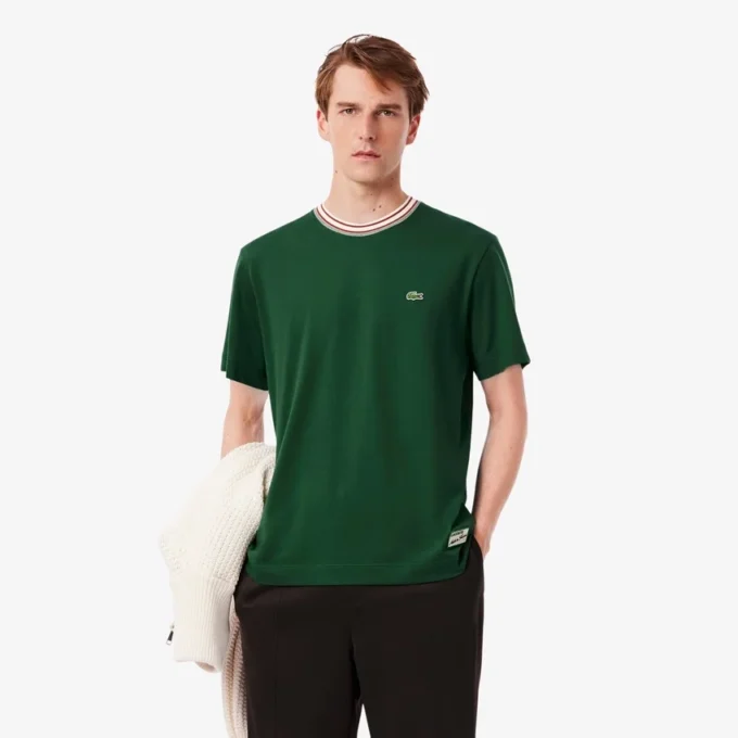 Herren-T-Shirt mit Streifen am Kragen, hergestellt in Frankreich