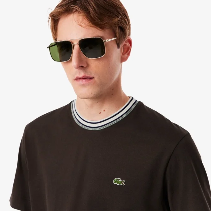 Herren-T-Shirt mit Streifen am Kragen, hergestellt in Frankreich