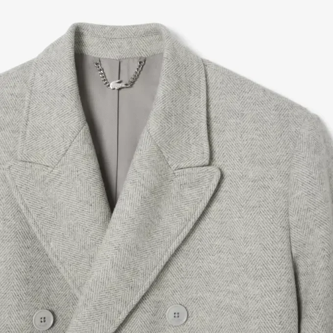 Herren-Wollmantel mit Chevron-Muster und doppelter Knopfleiste