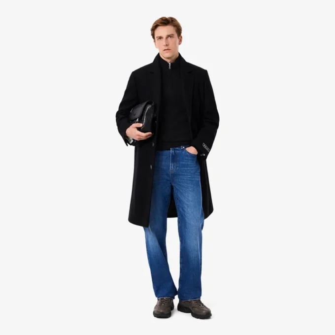 Herren-Wollpullover mit Reißverschluss und hohem Kragen