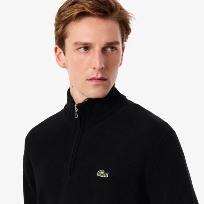 Herren-Wollpullover mit Reißverschluss und hohem Kragen