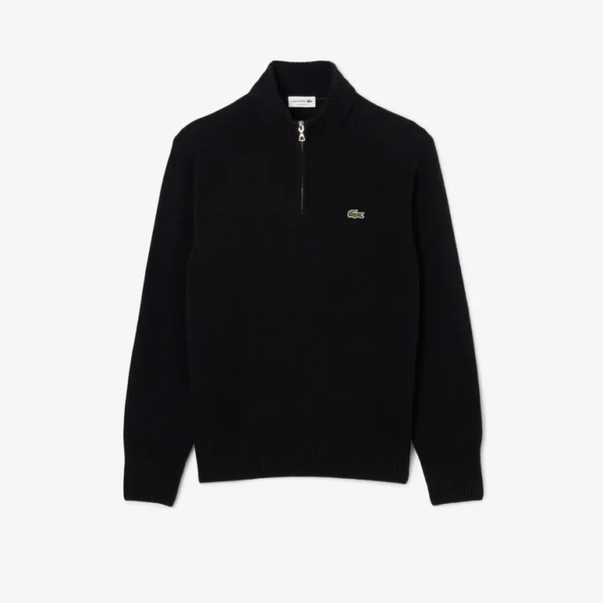 Herren-Wollpullover mit Reißverschluss und hohem Kragen