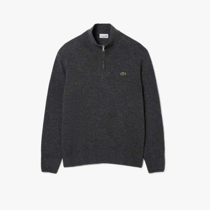 Herren-Wollpullover mit Reißverschluss und hohem Kragen