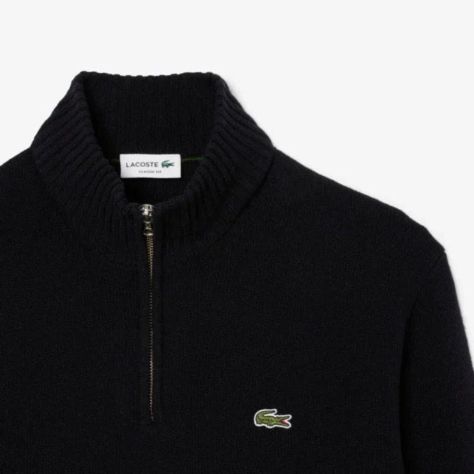 Herren-Wollpullover mit Reißverschluss und hohem Kragen