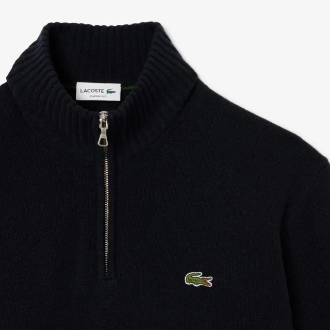 Herren-Wollpullover mit Reißverschluss und hohem Kragen