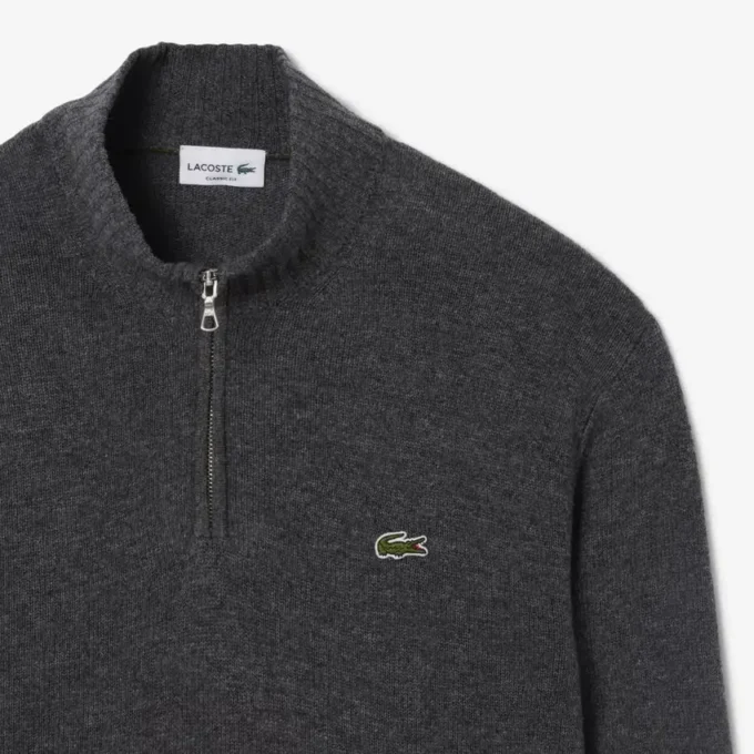 Herren-Wollpullover mit Reißverschluss und hohem Kragen