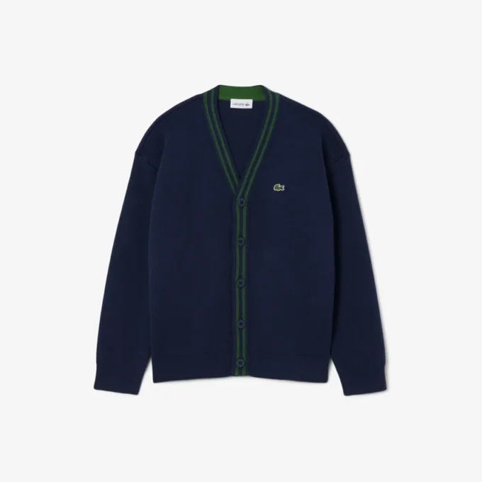 Jungen-Strickjacke mit V-Ausschnitt aus Baumwolle und Wolle