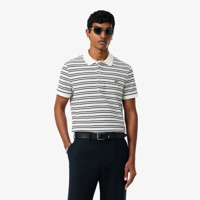 Klassisch geschnittenes gestreiftes Petit Piqué-Poloshirt