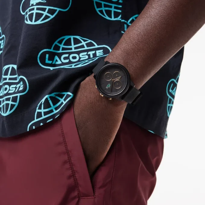 Lacoste.12.12 Chrono Uhr Schwarz & Nelkengold Silikon