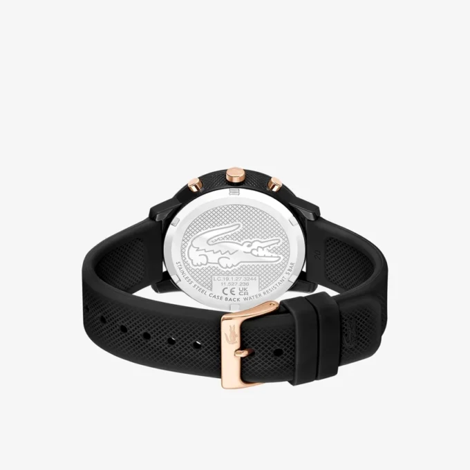 Lacoste.12.12 Chrono Uhr Schwarz & Nelkengold Silikon