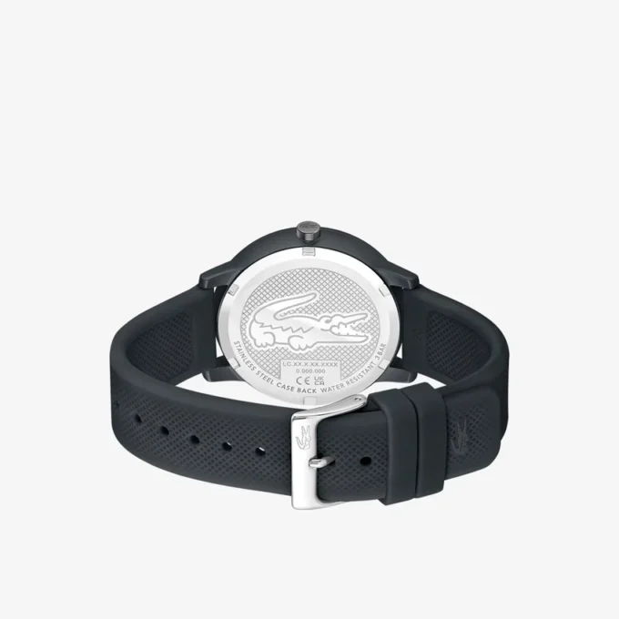 Lacoste.12.12 Move 3-Zeiger-Uhr, schwarzes Silikon