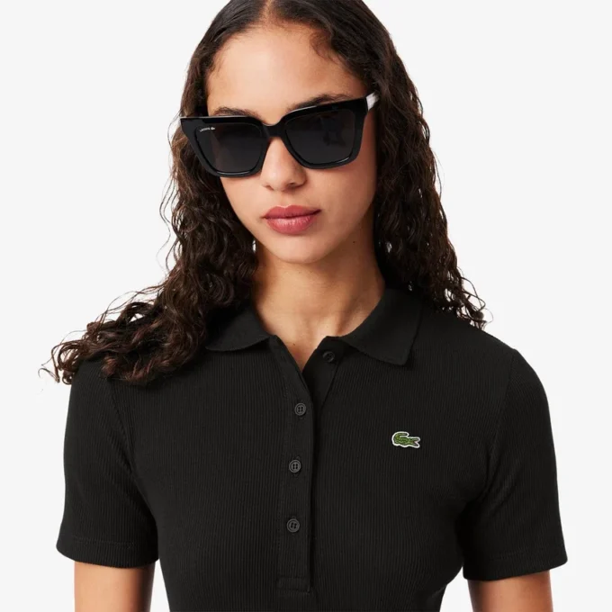 Langes Poloshirt aus gerippter Baumwolle für Damen