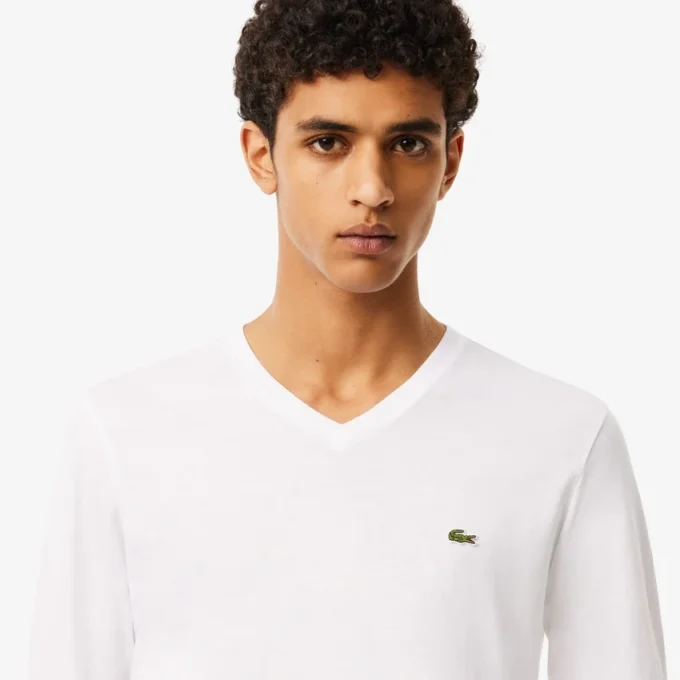 Leichtes Herren-T-Shirt aus Pima-Baumwolle mit V-Ausschnitt