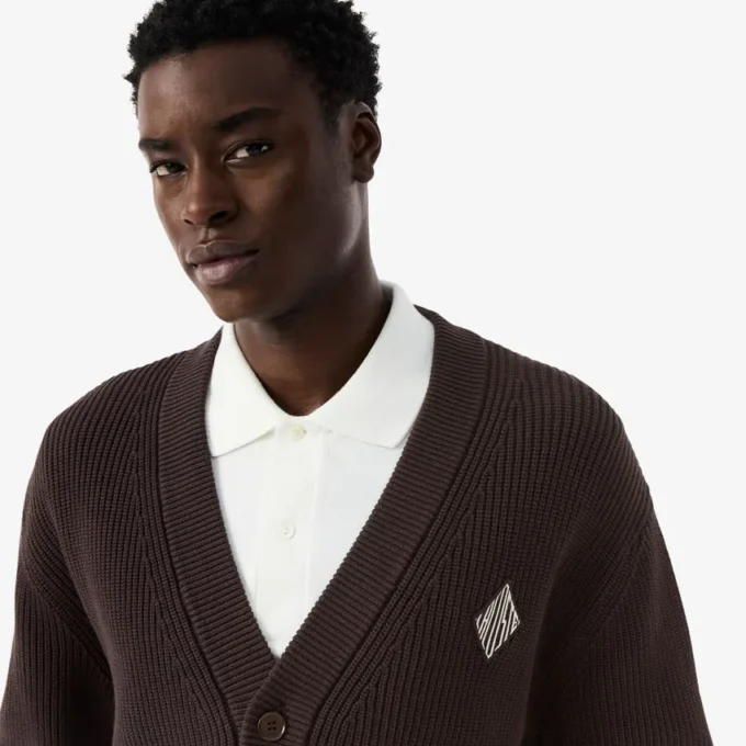 Locker sitzender Strickcardigan aus gerippter Baumwolle