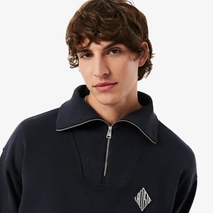 Locker sitzendes Sweatshirt mit Reißverschluss und Piqué-Stoff