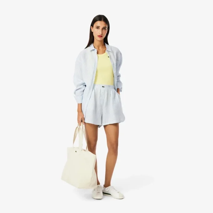 Lässige gestreifte Leinen-Shorts für Damen