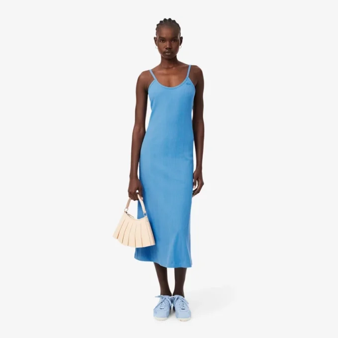 Maxikleid aus geripptem Baumwollstoff mit Trägern