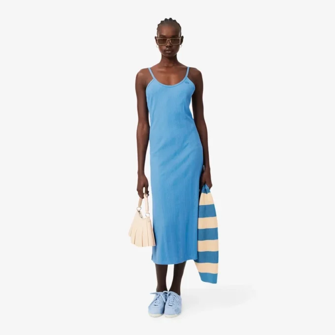 Maxikleid aus geripptem Baumwollstoff mit Trägern