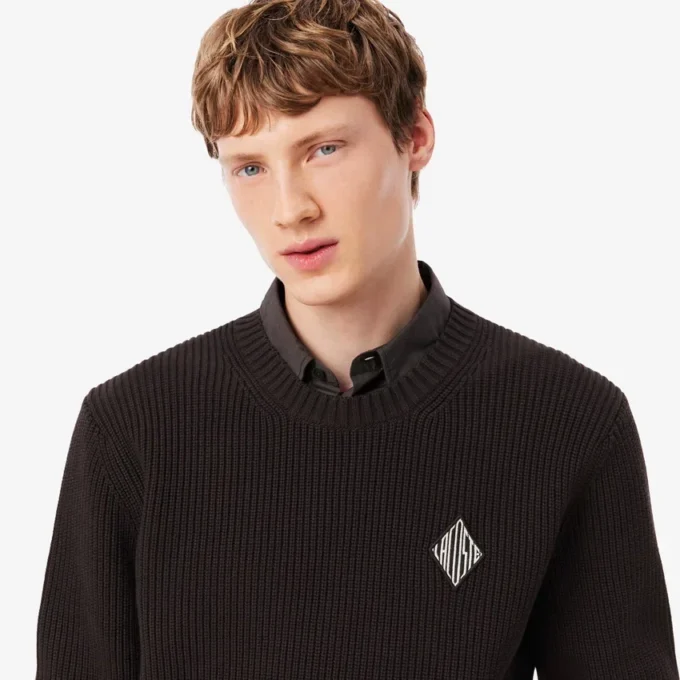 Pullover mit Perlen-Rippenstrick und Emblem