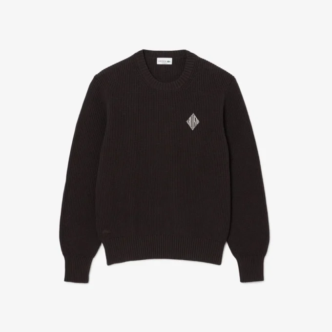 Pullover mit Perlen-Rippenstrick und Emblem