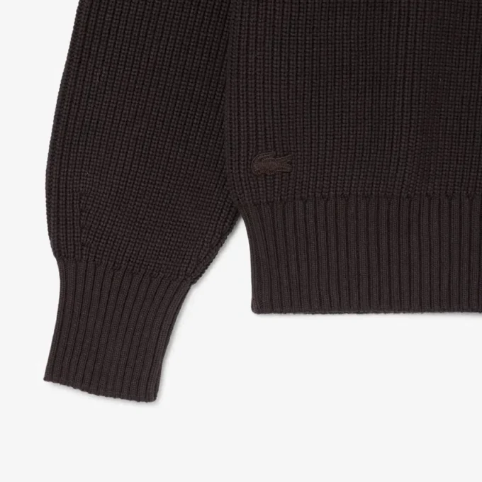 Pullover mit Perlen-Rippenstrick und Emblem