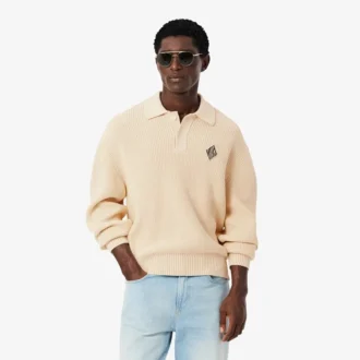 Pullover mit Perlenrippenkragen und Emblem für Poloshirts