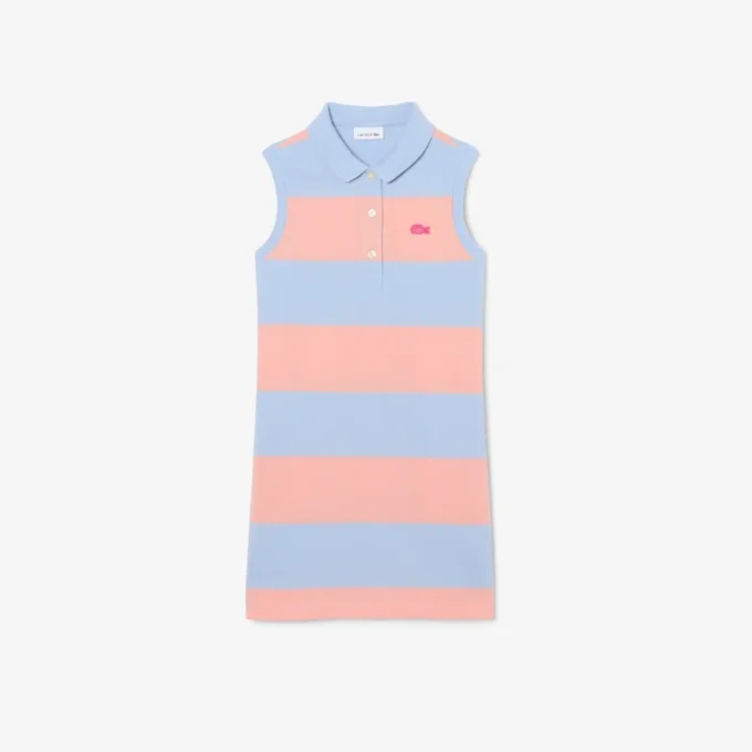 Ärmelloses gestreiftes Petit-Piqué-Poloshirt-Kleid