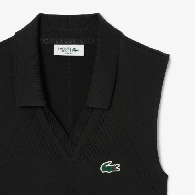 Ärmelloses Stretch-Strick-Tennis-Poloshirt für Damen