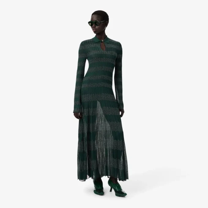 Runway Polo Collar Pointelle Maxikleid