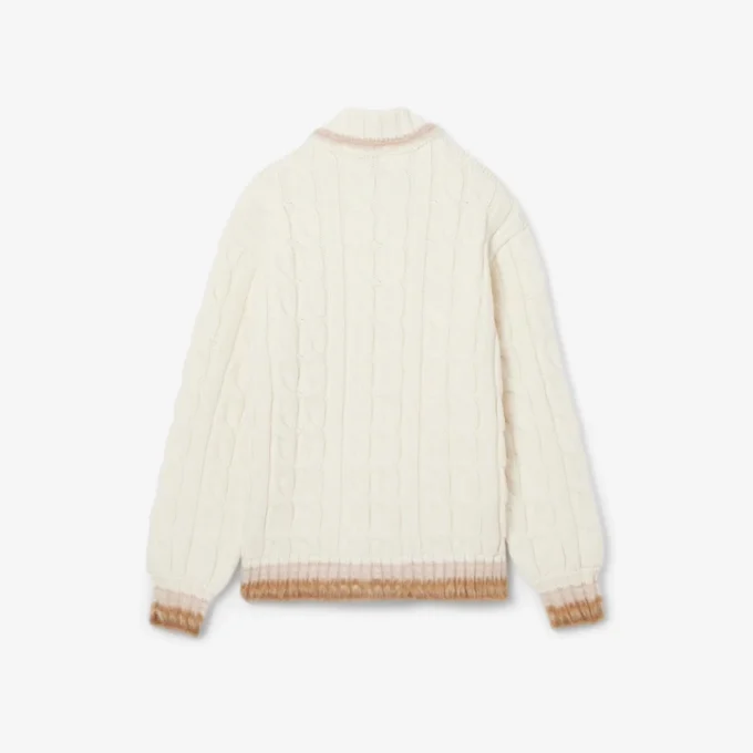 Runway-Pullover aus Wolle mit Poloshirt-Kragen und Zopfmuster