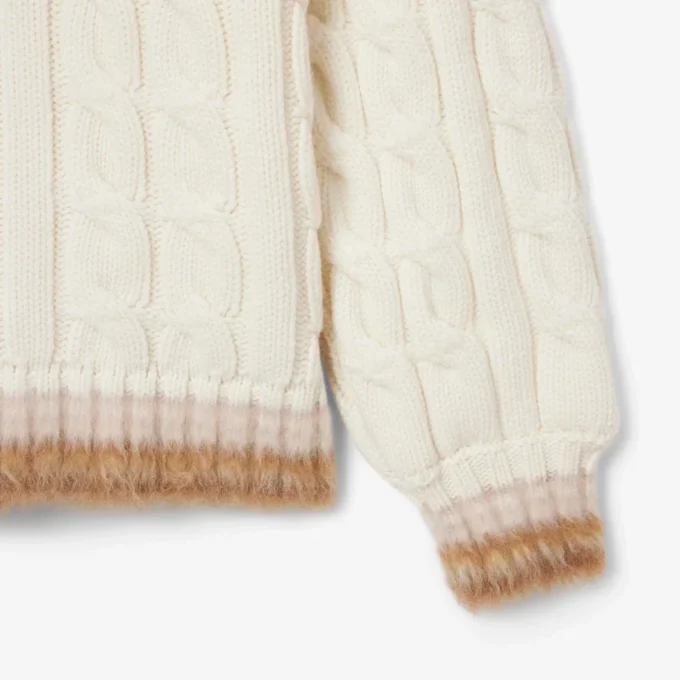 Runway-Pullover aus Wolle mit Poloshirt-Kragen und Zopfmuster