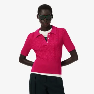Runway-Pullover mit Zopfmuster und Poloshirt-Kragen